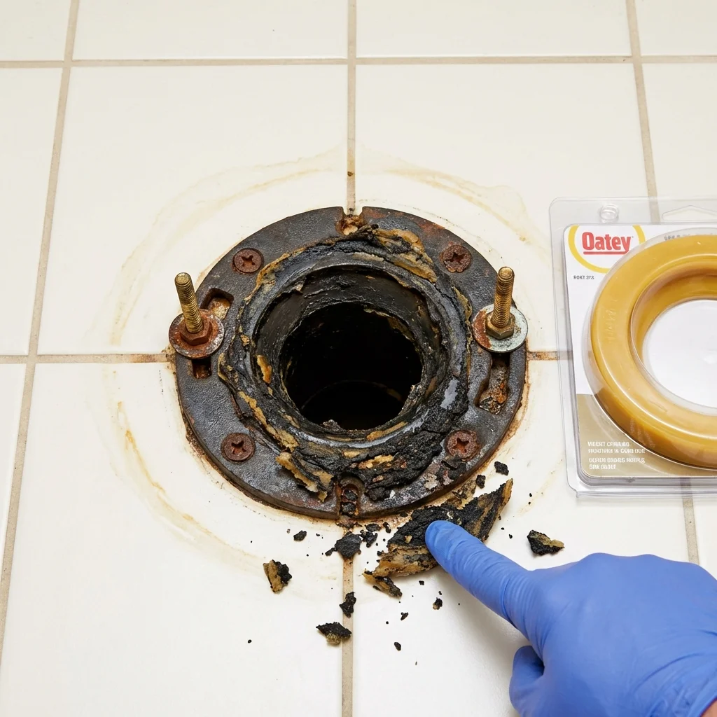 Failed wax ring showing water seepage at the base of a toilet in a Fairview, TN home